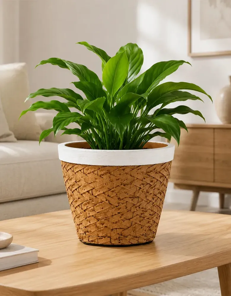 Cachepot de cerâmica estilo palha trançada